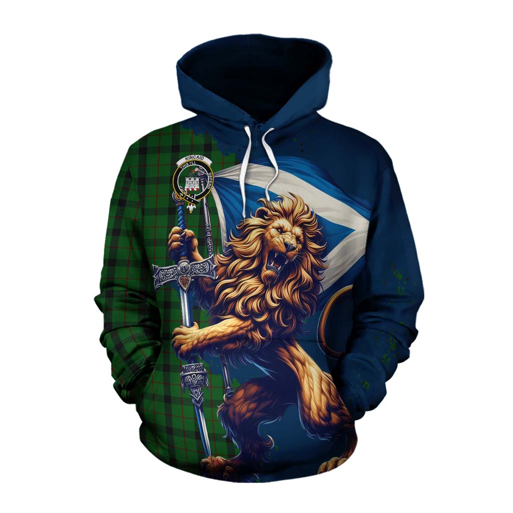 Tartan Vibes Clothing Kincaid Tartan Family Crest Cotton Hoodie with Scottish Majestic Lion