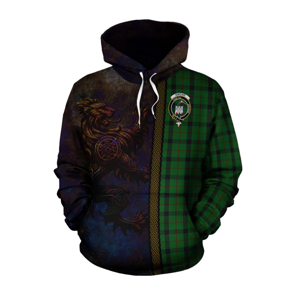 Tartan Vibes Clothing Kincaid Tartan Family Crest Cotton Hoodie Alba Gu Brath Be Brave Lion Ancient Style