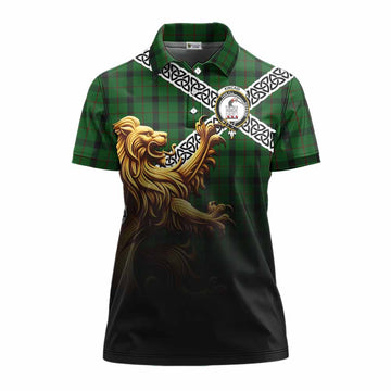 Kincaid Crest Tartan Women's Polo Shirt with Golden Lion Emblem Celtic Style