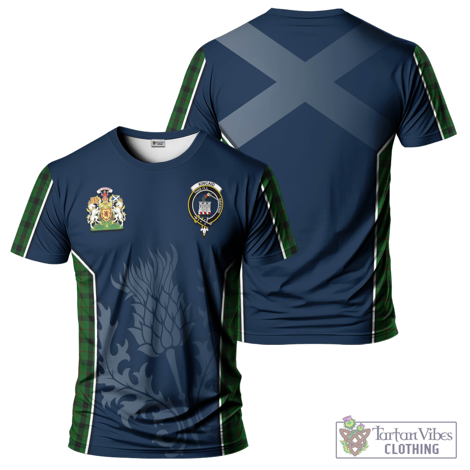 Tartan Vibes Clothing Kincaid Tartan T-Shirt with Family Crest and Scottish Thistle Vibes Sport Style