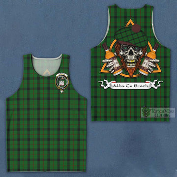 Tartan Vibes Clothing Kincaid Tartan Men's Tank Top with Family Crest and Bearded Skull Holding Bottles of Whiskey