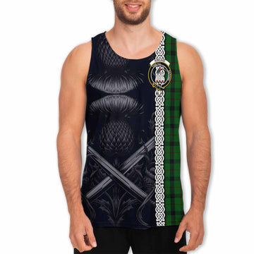 Tartan Vibes Clothing Kincaid Tartan Men's Tank Top with Family Crest Cross Sword Thistle Celtic Vibes