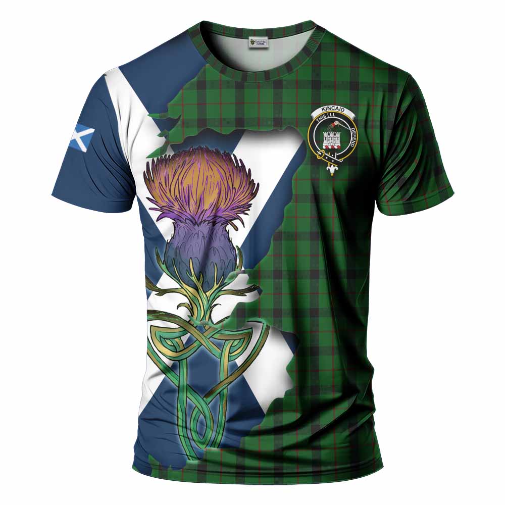 Tartan Vibes Clothing Kincaid Tartan Family Crest T-Shirt Scottish Thistle Celtic Inspired