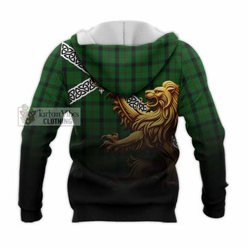 Kincaid Crest Tartan Knitted Hoodie with Golden Lion Emblem Celtic Style