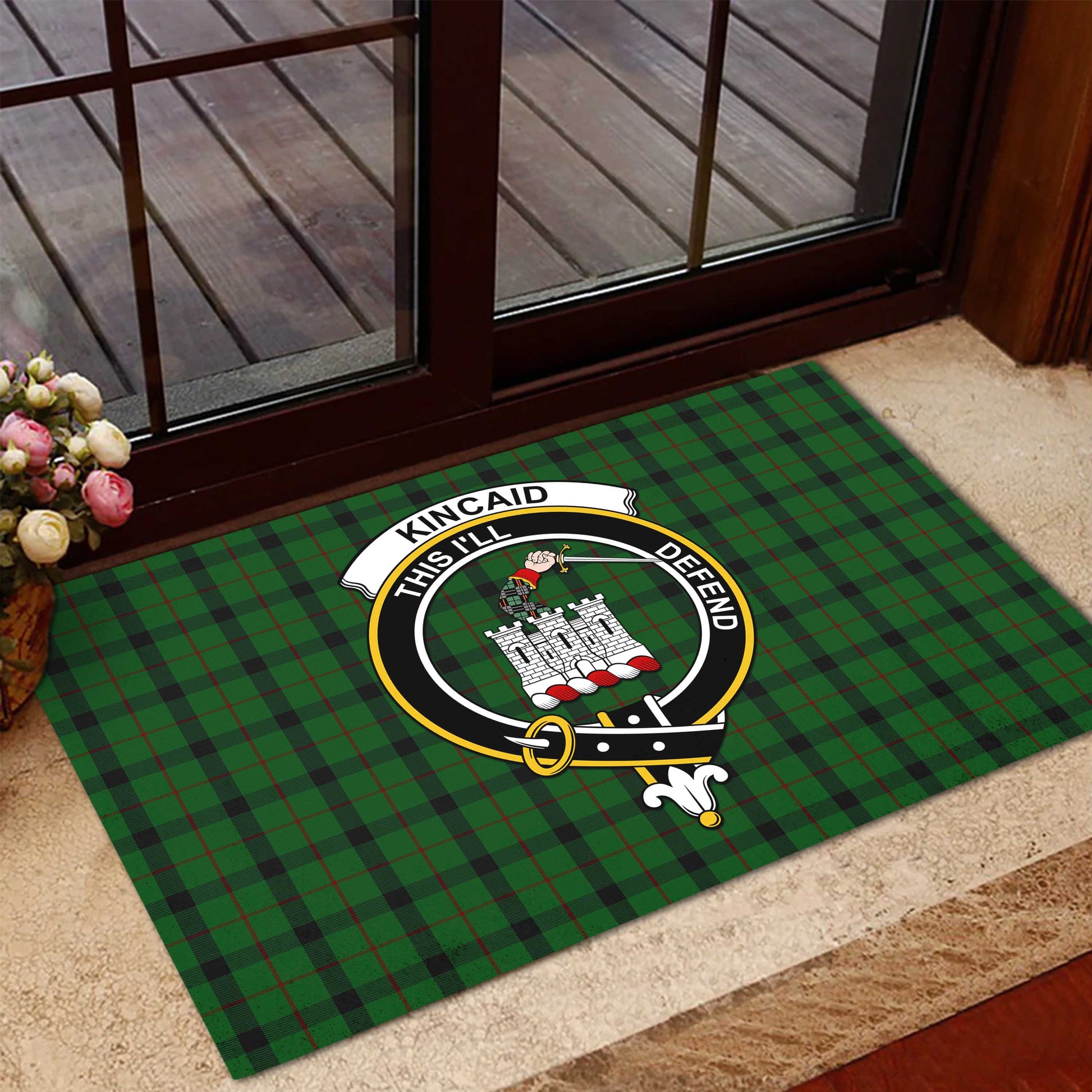 Kincaid Tartan Door Mat with Family Crest - Tartanvibesclothing