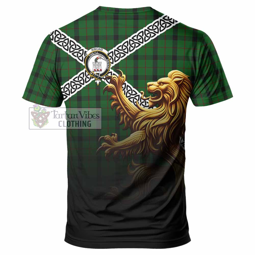 Tartan Vibes Clothing Kincaid Crest Tartan T-Shirt with Golden Lion Emblem Celtic Style