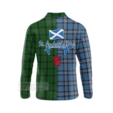 Kincaid Tartan Long Sleeve Polo Shirt Happy St. Andrew's Day Half Tartan Style - Tartan Vibes Clothing