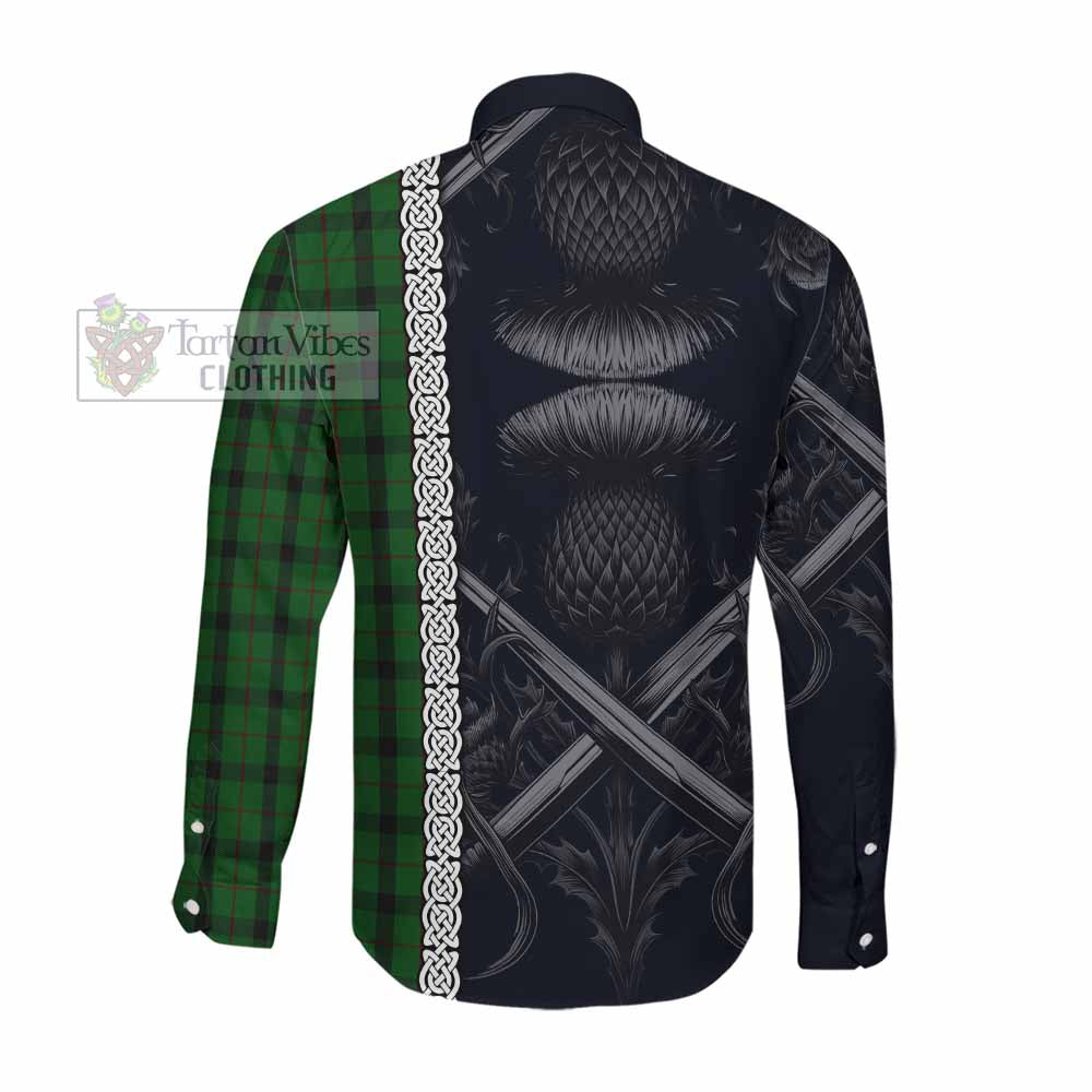 Tartan Vibes Clothing Kincaid Tartan Long Sleeve Button Shirt with Family Crest Cross Sword Thistle Celtic Vibes