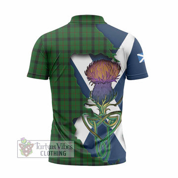 Kincaid Tartan Family Crest Zipper Polo Shirt Scottish Thistle Celtic Inspired