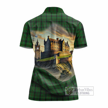 Kincaid Tartan Family Crest Women's Polo Shirt with Scottish Ancient Castle Style
