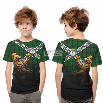 Kincaid Crest Tartan Kid T-Shirt with Golden Lion Emblem Celtic Style