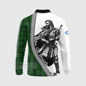 Kincaid Tartan Clan Crest Long Sleeve Polo Shirt with Highlander Warrior Celtic Style - Tartan Vibes Clothing