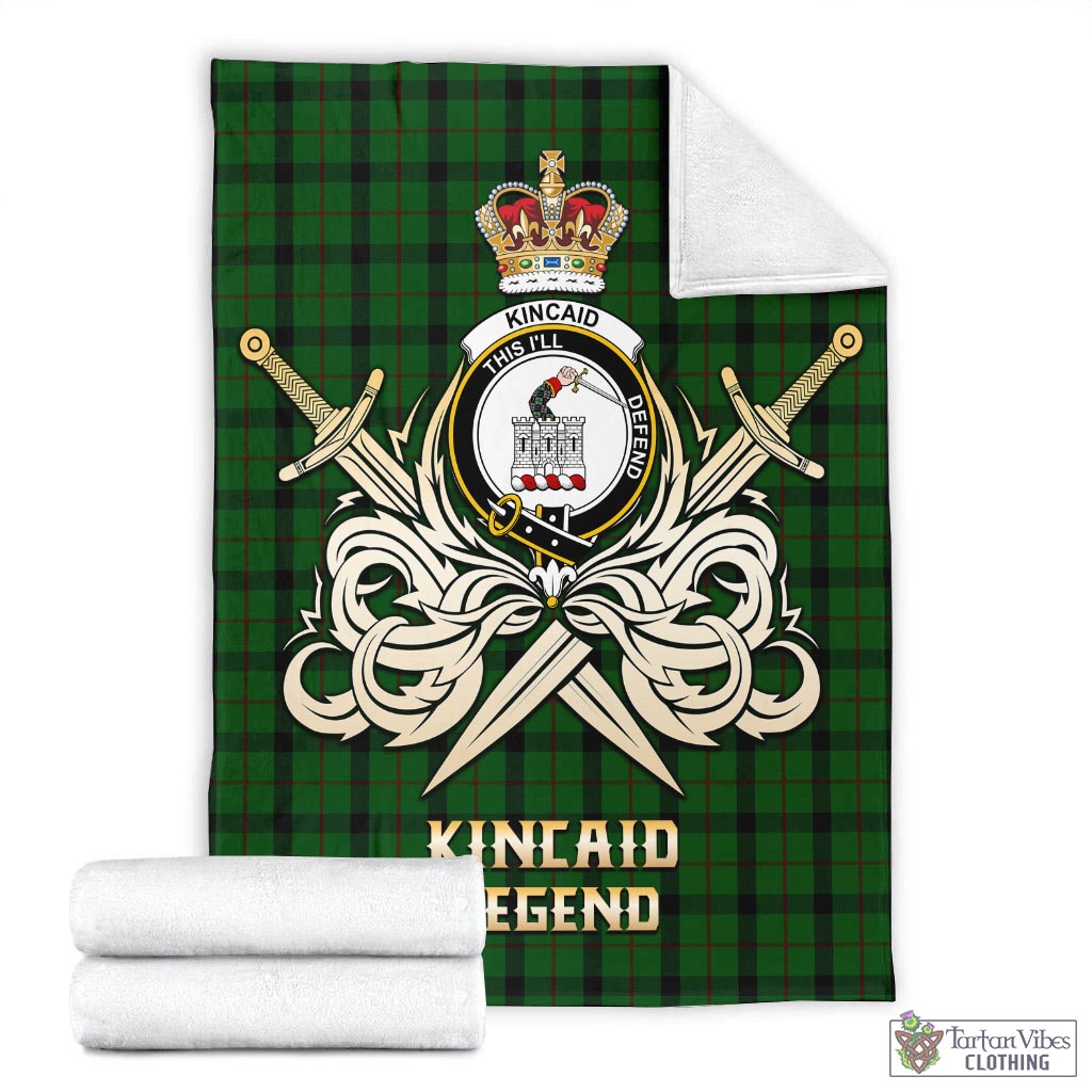 Tartan Vibes Clothing Kincaid Tartan Blanket with Clan Crest and the Golden Sword of Courageous Legacy