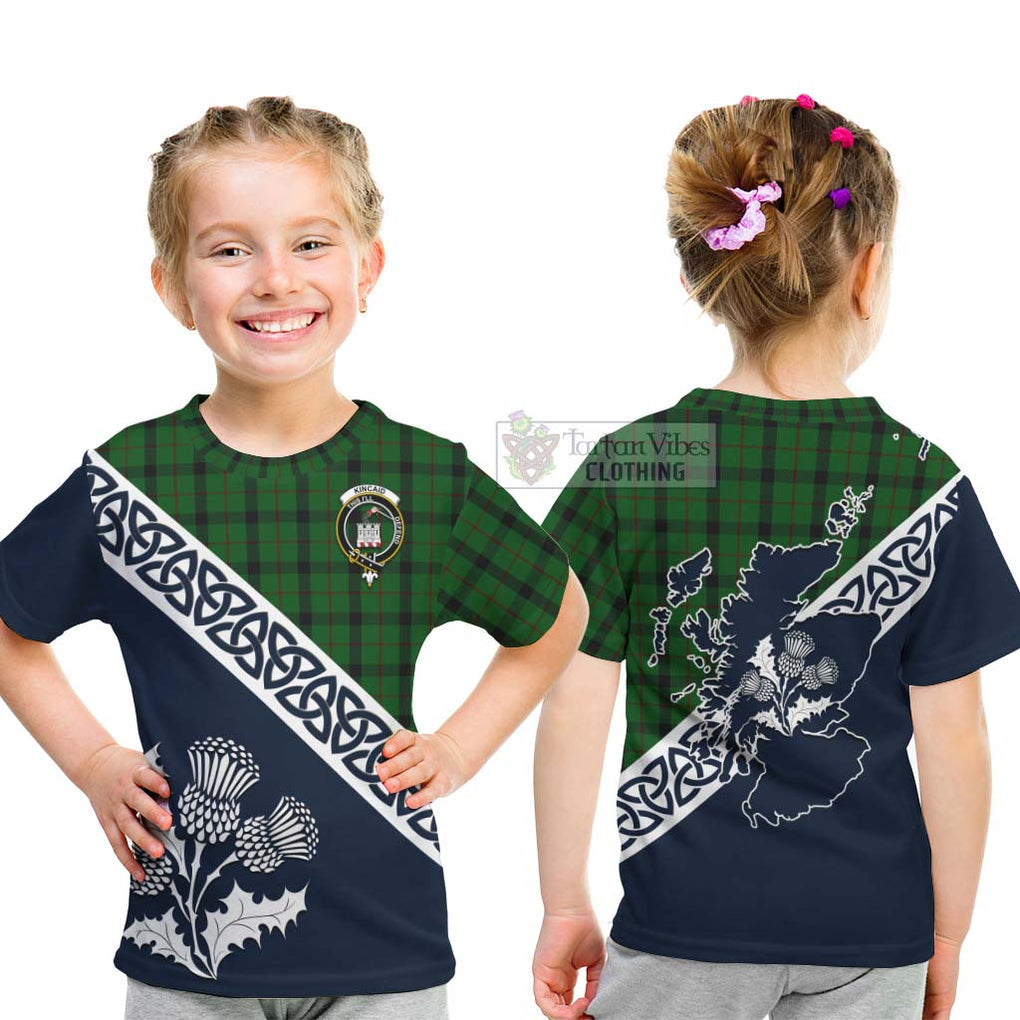 Tartan Vibes Clothing Kincaid Tartan Kid T-Shirt Featuring Thistle and Scotland Map