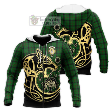 Kincaid Tartan Knitted Hoodie with Family Crest Celtic Wolf Style Unisex Knitted Zip Hoodie - Tartan Vibes Clothing