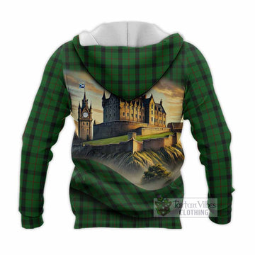 Tartan Vibes Clothing Kincaid Tartan Family Crest Knitted Hoodie with Scottish Ancient Castle Style
