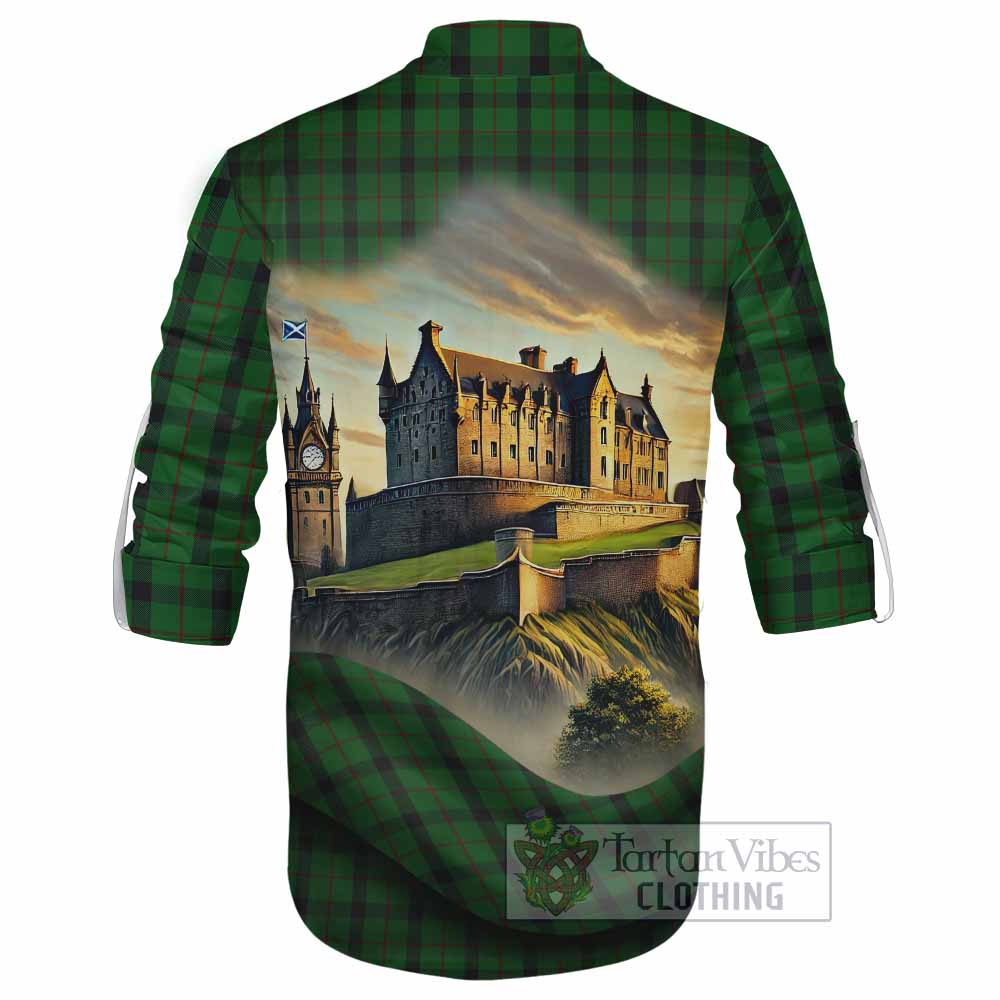 Tartan Vibes Clothing Kincaid Tartan Family Crest Ghillie Kilt Shirt with Scottish Ancient Castle Style