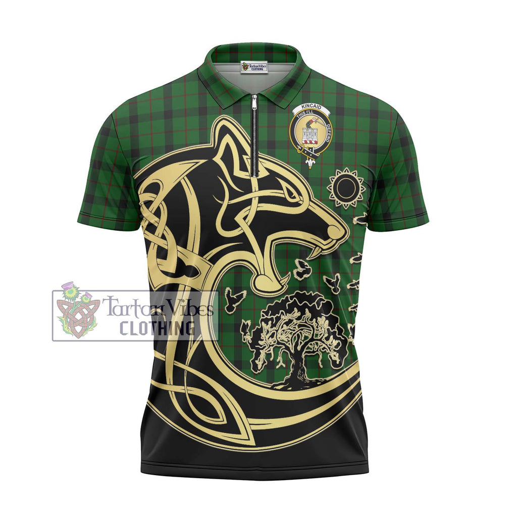 Kincaid Tartan Zipper Polo Shirt with Family Crest Celtic Wolf Style - Tartan Vibes Clothing