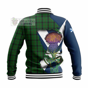 Tartan Vibes Clothing Kincaid Tartan Family Crest Baseball Jacket Scottish Thistle Celtic Inspired