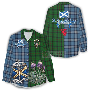Tartan Vibes Clothing Kincaid Tartan Women's Casual Shirt Happy St. Andrew's Day Half Tartan Style