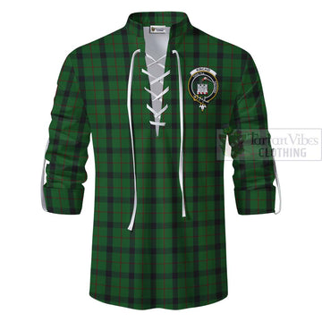 Tartan Vibes Clothing Kincaid Tartan Ghillie Kilt Shirt with Family Crest Celtic Skull Style