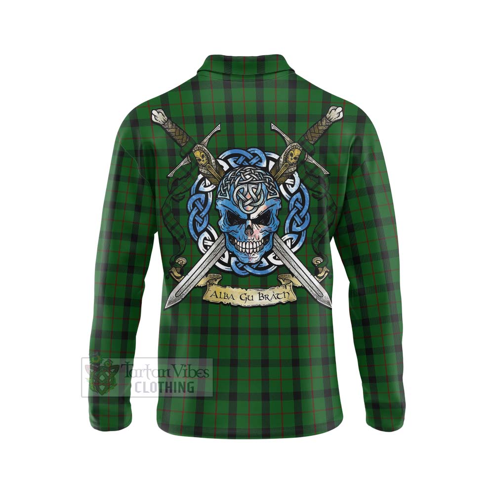 Kincaid Tartan Long Sleeve Polo Shirt with Family Crest Celtic Skull Style - Tartan Vibes Clothing