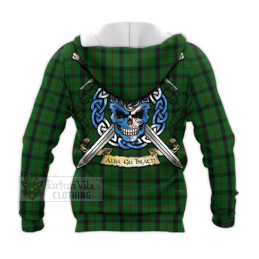 Tartan Vibes Clothing Kincaid Tartan Knitted Hoodie with Family Crest Celtic Skull Style
