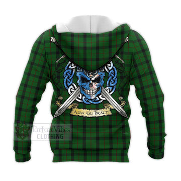 Tartan Vibes Clothing Kincaid Tartan Knitted Hoodie with Family Crest Celtic Skull Style