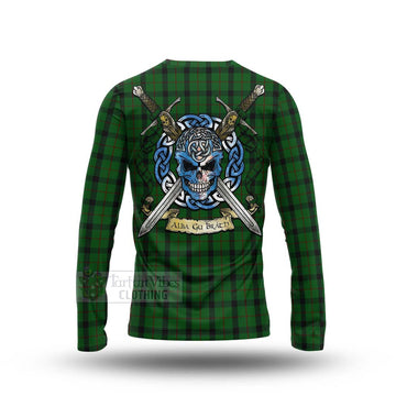 Tartan Vibes Clothing Kincaid Tartan Long Sleeve T-Shirt with Family Crest Celtic Skull Style