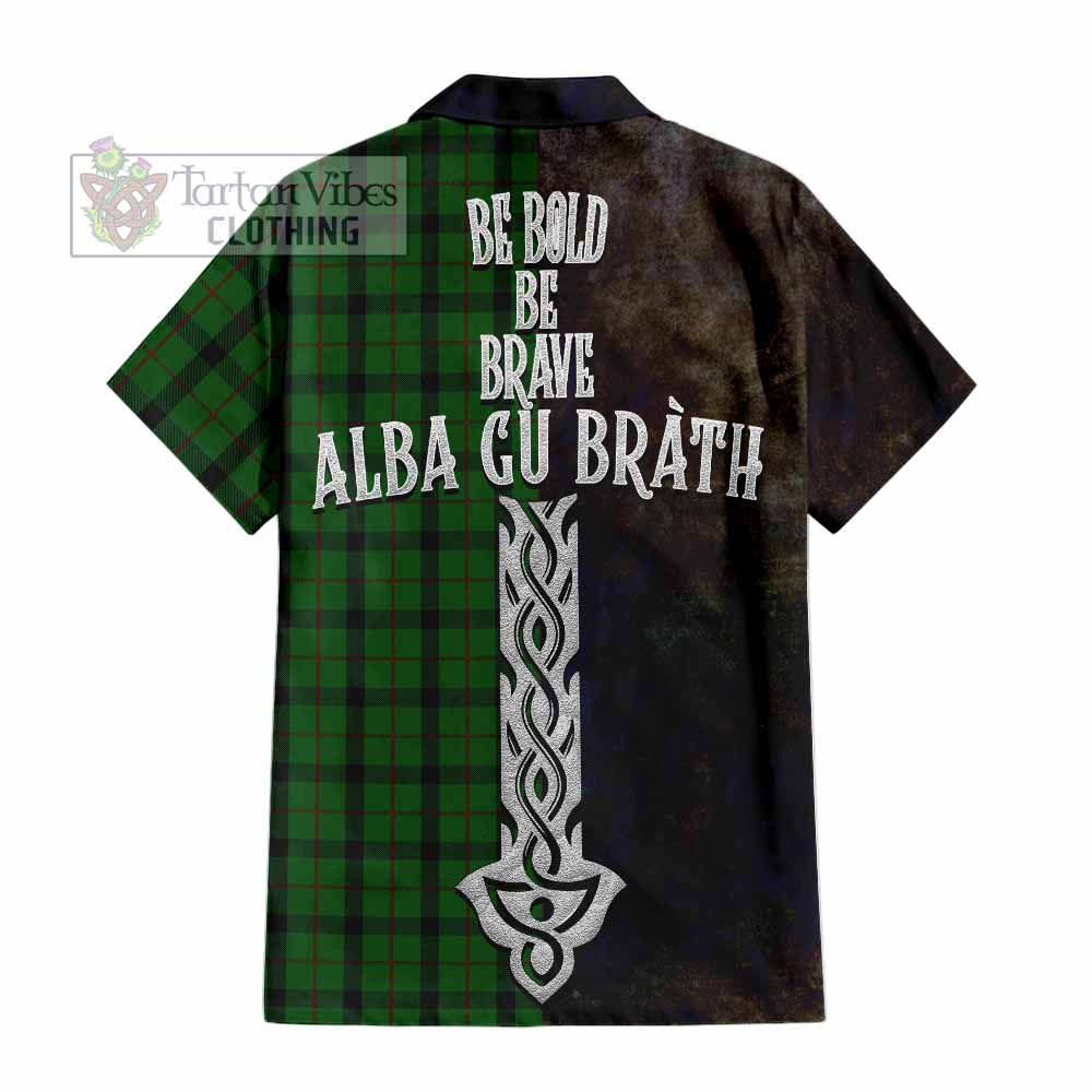 Tartan Vibes Clothing Kincaid Tartan Family Crest Short Sleeve Button Shirt Alba Gu Brath Be Brave Lion Ancient Style