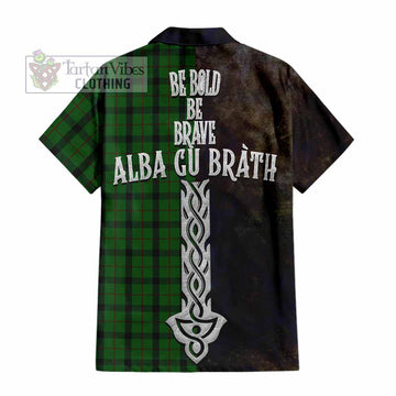 Tartan Vibes Clothing Kincaid Tartan Family Crest Short Sleeve Button Shirt Alba Gu Brath Be Brave Lion Ancient Style