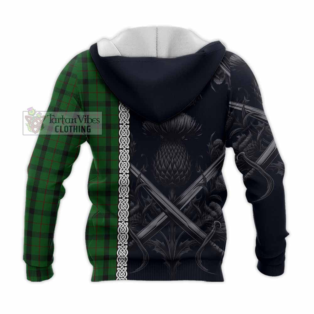 Tartan Vibes Clothing Kincaid Tartan Knitted Hoodie with Family Crest Cross Sword Thistle Celtic Vibes