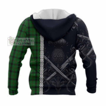 Tartan Vibes Clothing Kincaid Tartan Knitted Hoodie with Family Crest Cross Sword Thistle Celtic Vibes