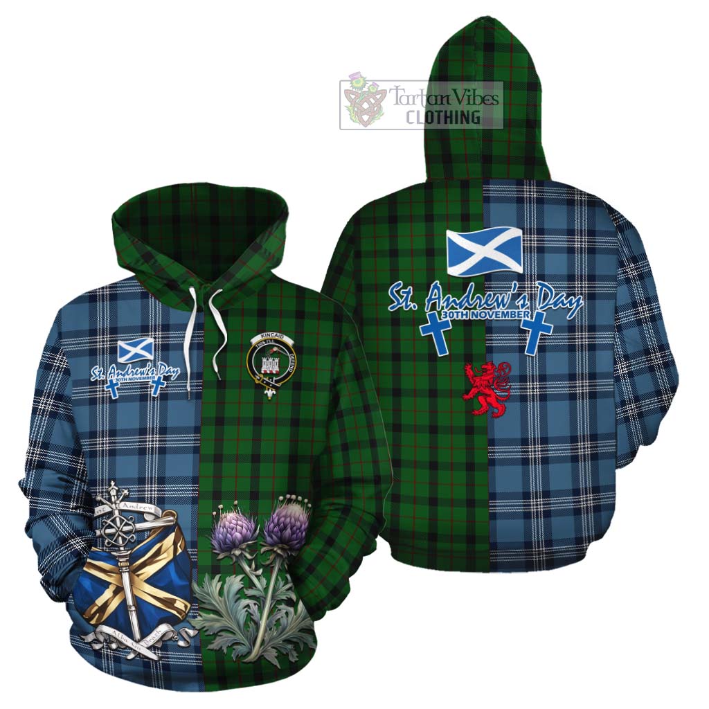 Tartan Vibes Clothing Kincaid Tartan Cotton Hoodie Happy St. Andrew's Day Half Tartan Style