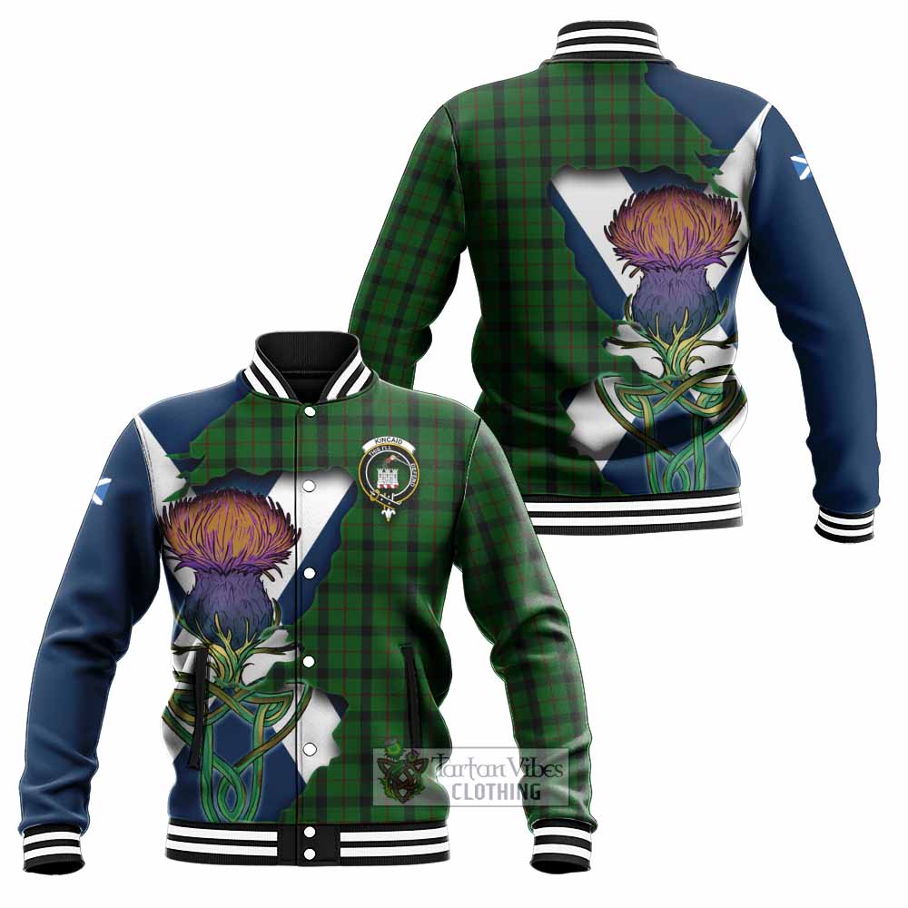 Tartan Vibes Clothing Kincaid Tartan Family Crest Baseball Jacket Scottish Thistle Celtic Inspired