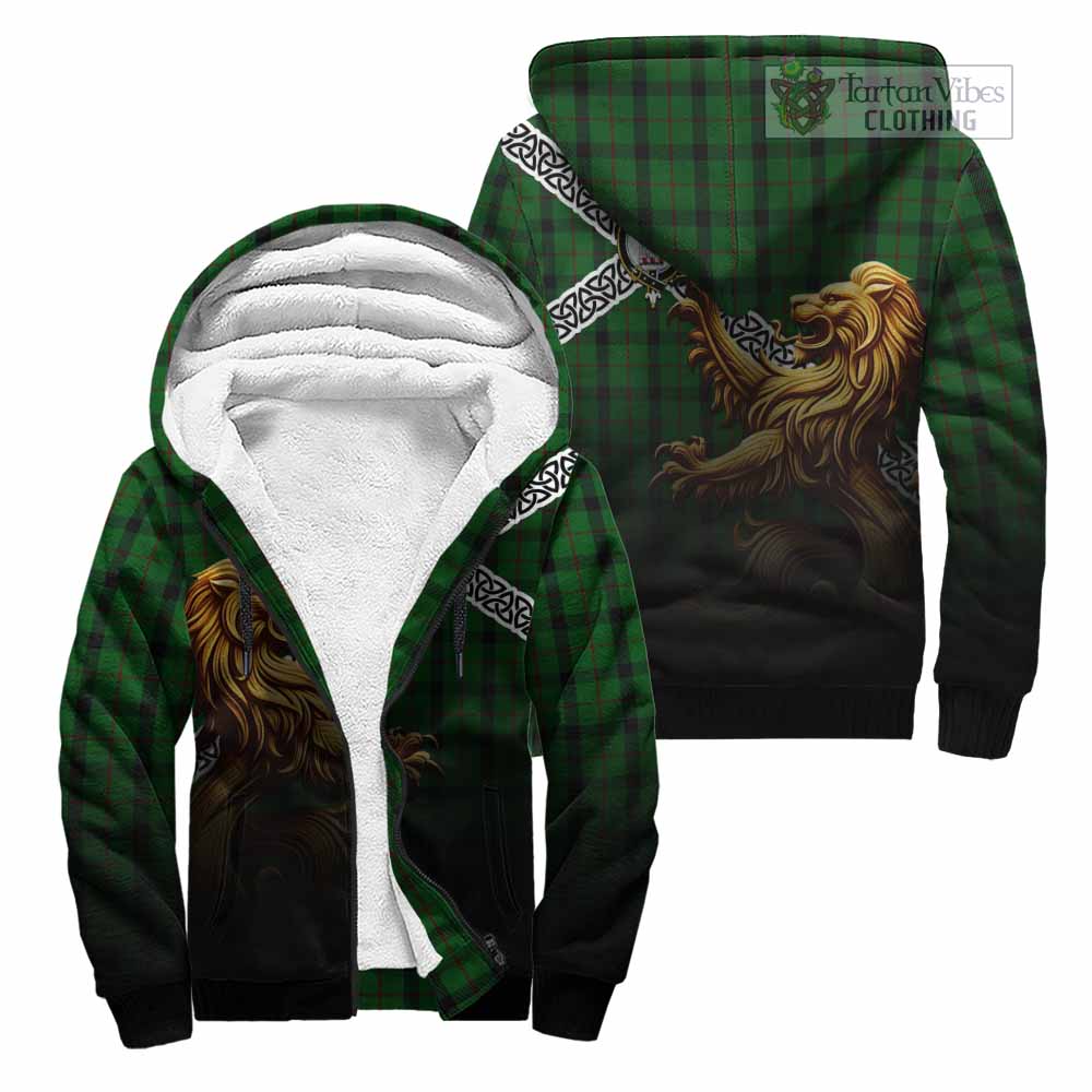 Tartan Vibes Clothing Kincaid Crest Tartan Sherpa Hoodie with Golden Lion Emblem Celtic Style