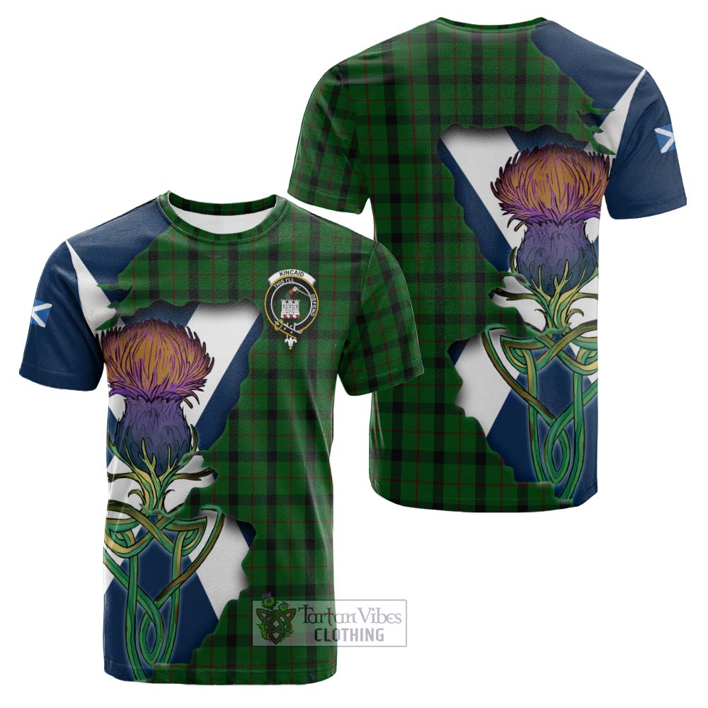 Tartan Vibes Clothing Kincaid Tartan Family Crest Cotton T-shirt Scottish Thistle Celtic Inspired
