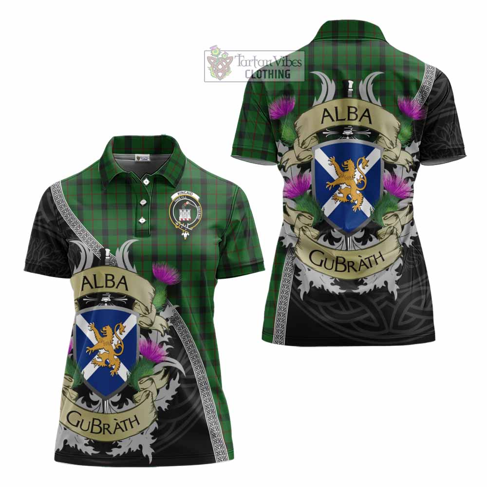 Tartan Vibes Clothing Kincaid Tartan Family Crest Women's Polo Shirt Lion Rampant Royal Thistle Shield Celtic Inspired