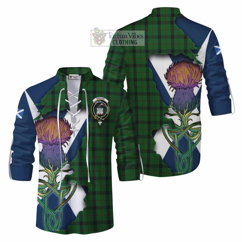 Tartan Vibes Clothing Kincaid Tartan Family Crest Ghillie Kilt Shirt Scottish Thistle Celtic Inspired