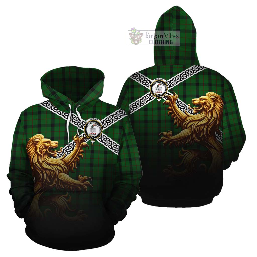 Tartan Vibes Clothing Kincaid Crest Tartan Cotton Hoodie with Golden Lion Emblem Celtic Style