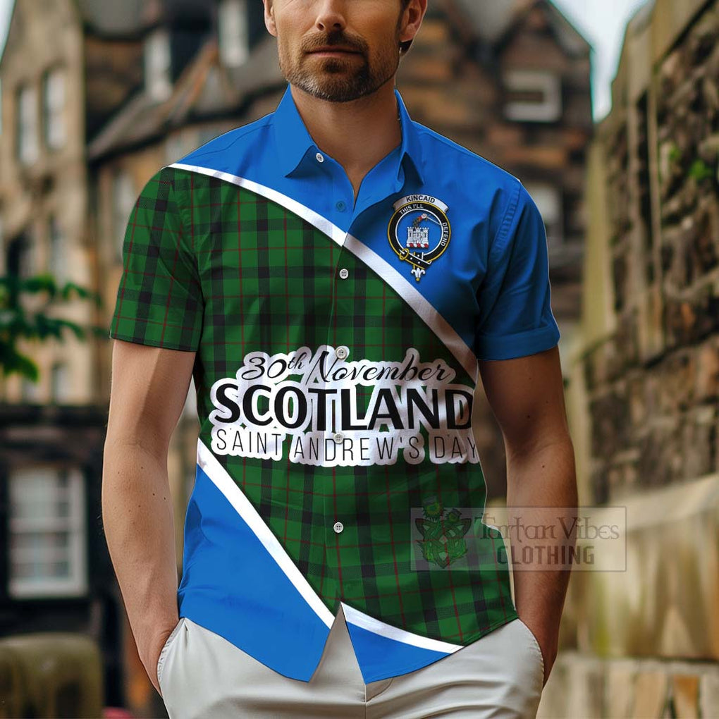 Tartan Vibes Clothing Kincaid Family Crest Tartan Short Sleeve Button Shirt Celebrate Saint Andrew's Day in Style
