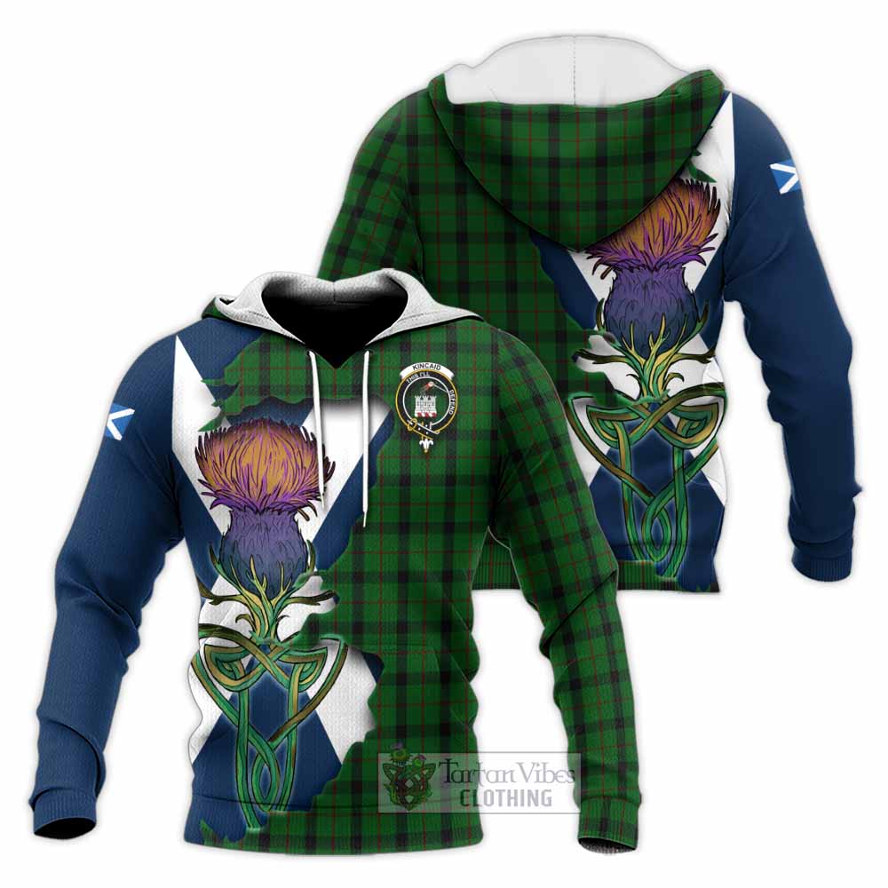 Tartan Vibes Clothing Kincaid Tartan Family Crest Knitted Hoodie Scottish Thistle Celtic Inspired