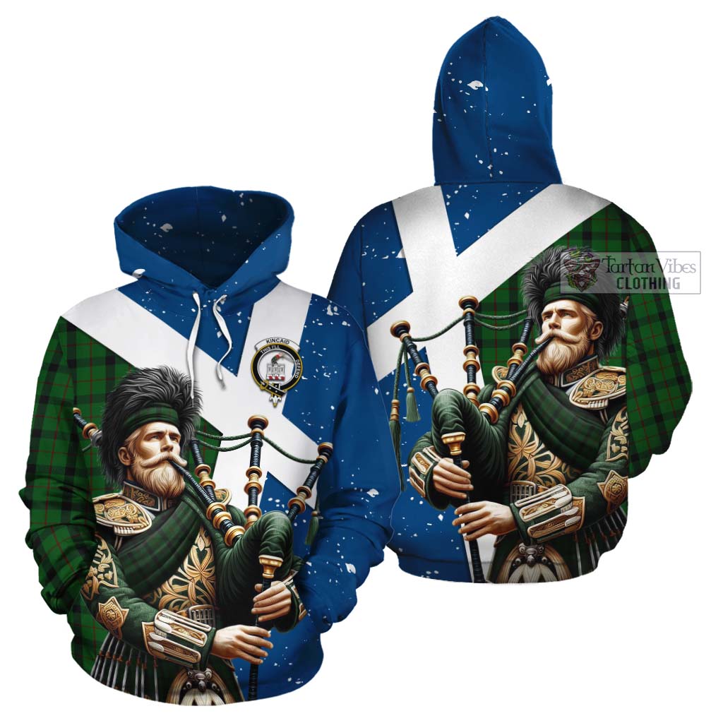 Tartan Vibes Clothing Kincaid Tartan Cotton Hoodie with Family Crest Scottish Bagpiper Vibes