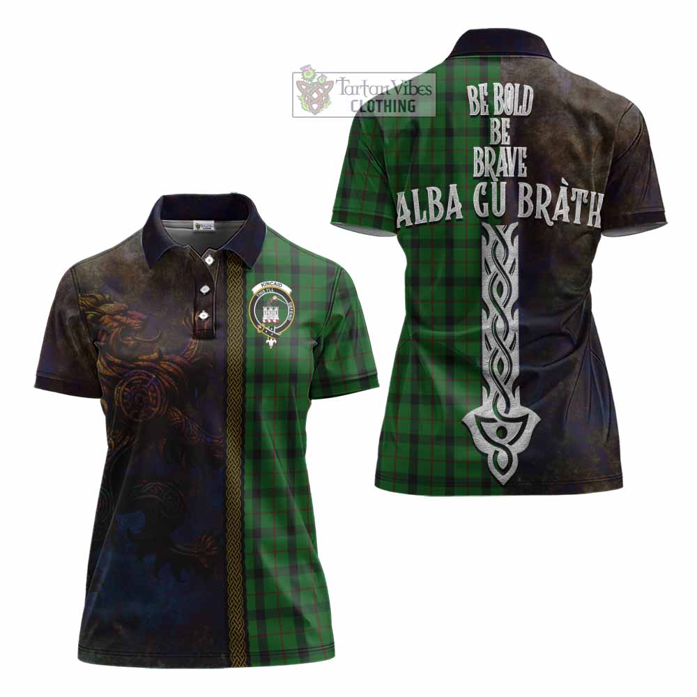 Tartan Vibes Clothing Kincaid Tartan Family Crest Women's Polo Shirt Alba Gu Brath Be Brave Lion Ancient Style