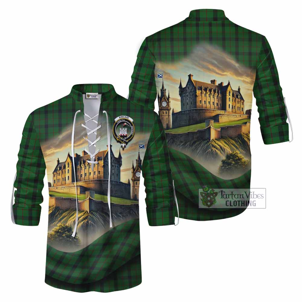 Tartan Vibes Clothing Kincaid Tartan Family Crest Ghillie Kilt Shirt with Scottish Ancient Castle Style