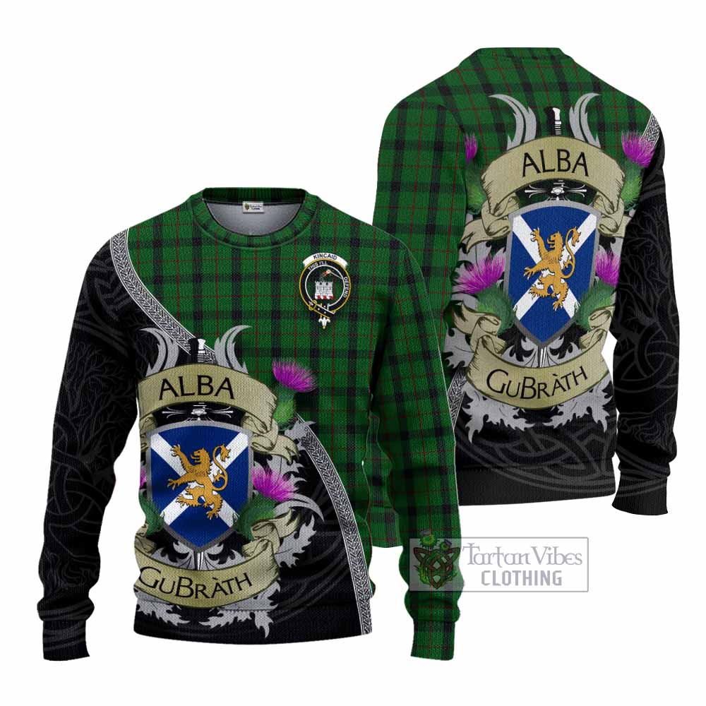 Tartan Vibes Clothing Kincaid Tartan Family Crest Knitted Sweater Lion Rampant Royal Thistle Shield Celtic Inspired
