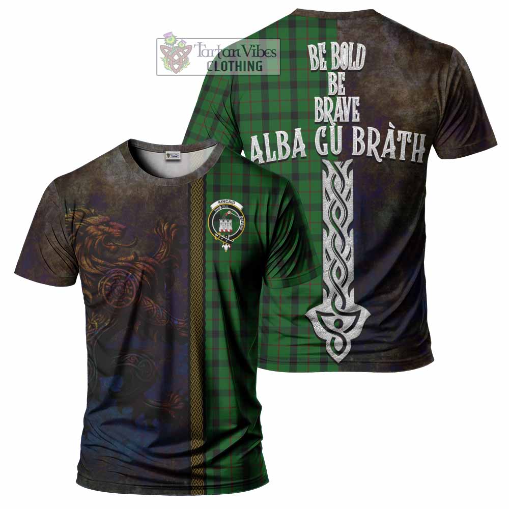 Tartan Vibes Clothing Kincaid Tartan Family Crest T-Shirt Alba Gu Brath Be Brave Lion Ancient Style