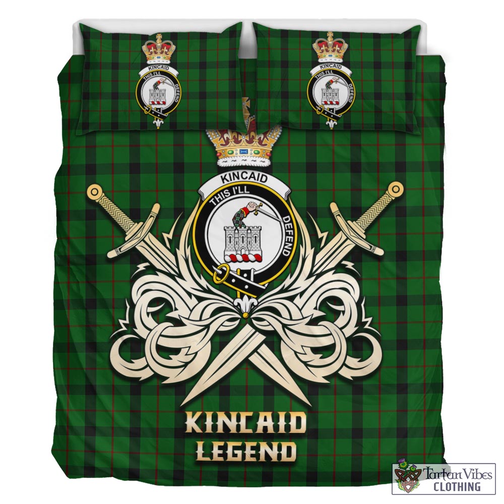 Tartan Vibes Clothing Kincaid Tartan Bedding Set with Clan Crest and the Golden Sword of Courageous Legacy