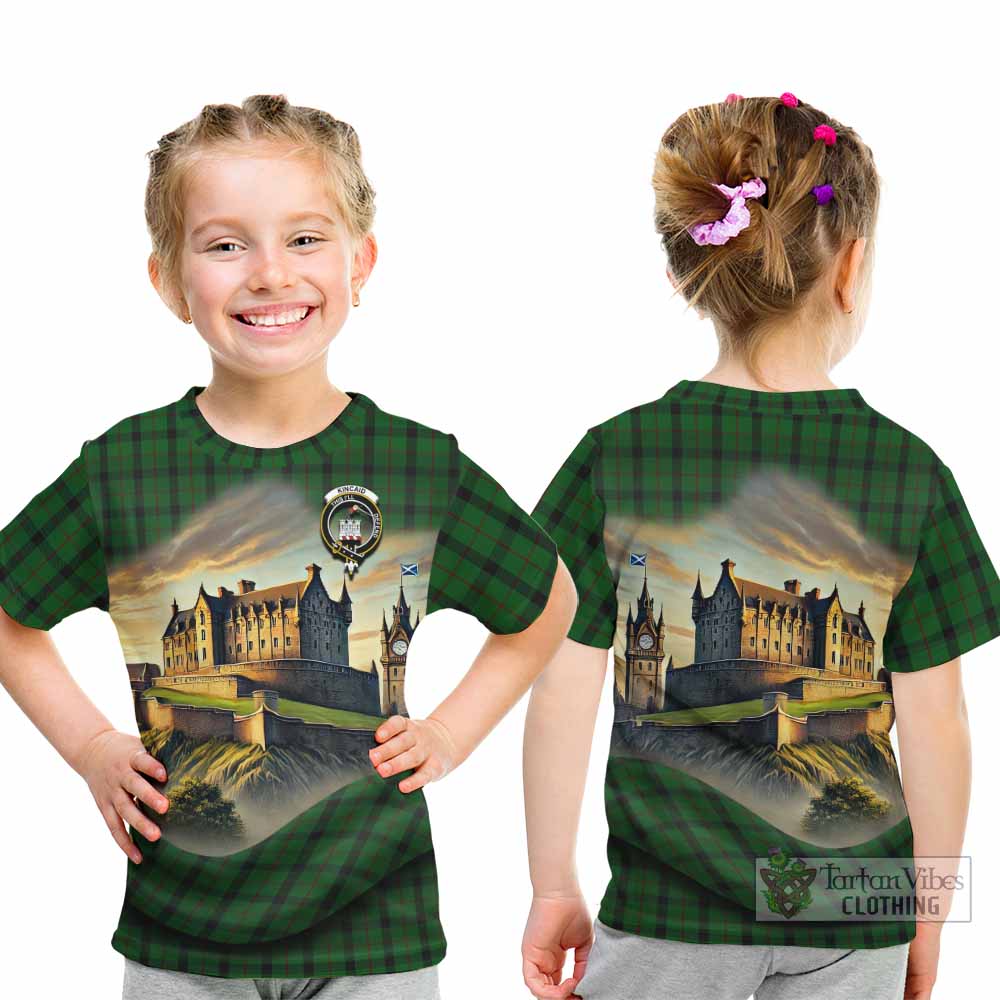 Tartan Vibes Clothing Kincaid Tartan Family Crest Kid T-Shirt with Scottish Ancient Castle Style