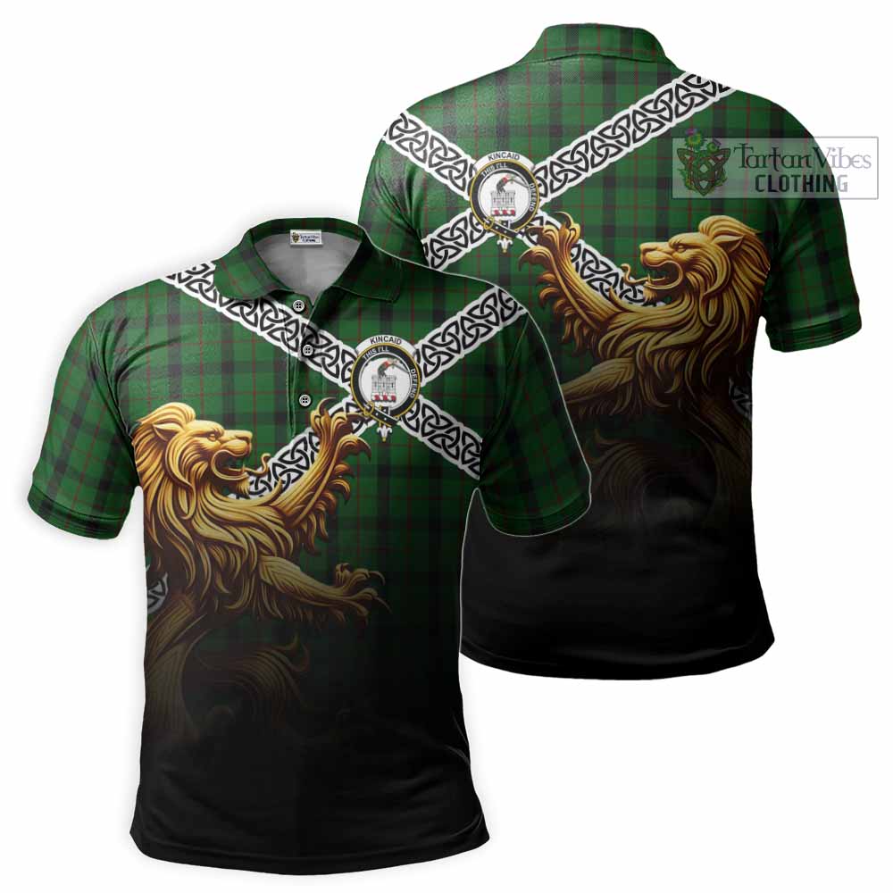 Tartan Vibes Clothing Kincaid Crest Tartan Polo Shirt with Golden Lion Emblem Celtic Style